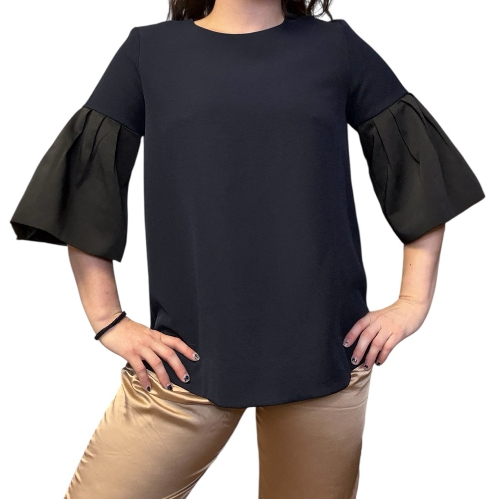 Avon Lane by Tuckernuck Harper Bell Sleeve Blouse Navy Black Size Small